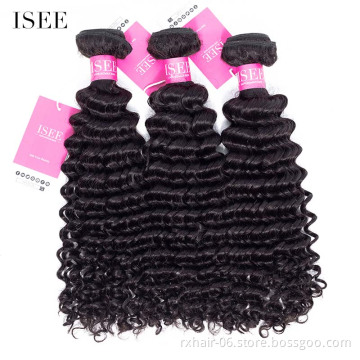 tangle free kinky curly bundles with closure ,deep wave hair brazilian virgin 9A ISEE HAIR